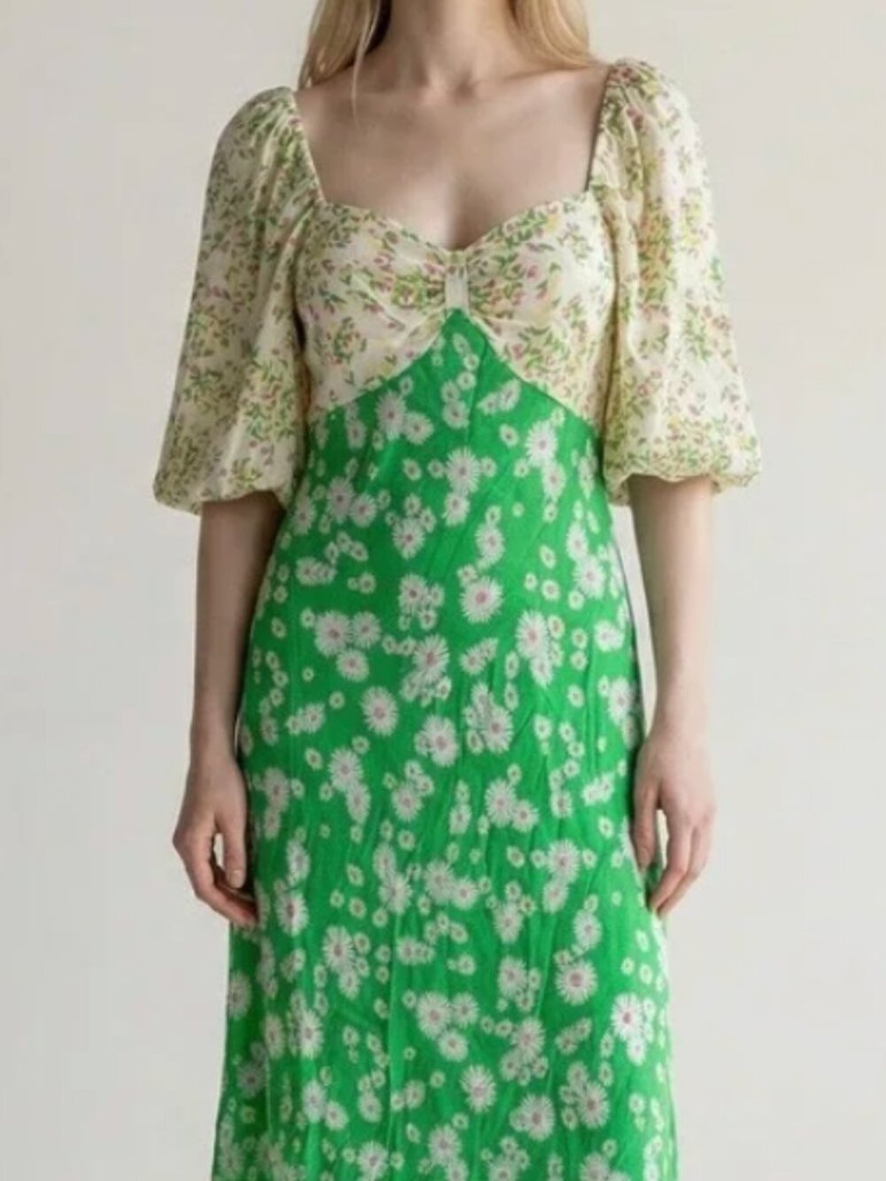 Rixo Floral Dress Beige and Green